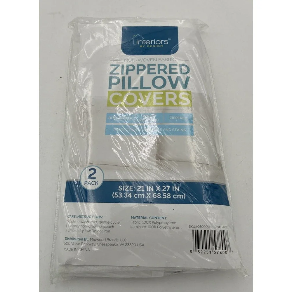 Interiors by Design Zipped Set of 2 Pillow Cases White Size 21x27 Inches Fabric